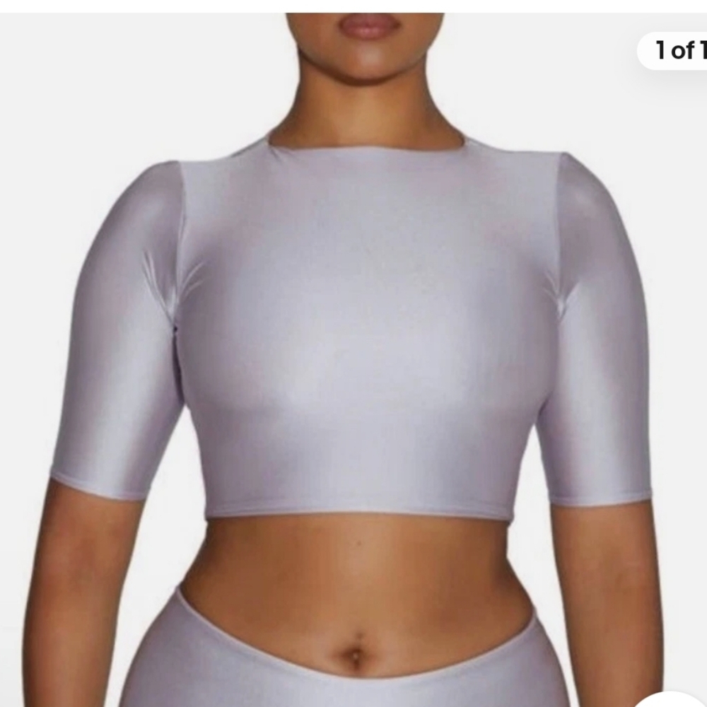 Naked Wardrobe Silver Crop Top Bodysuit